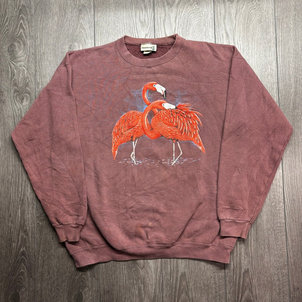 Vintage Fieldmaster Flamingo Graphic Sweatshirt Mens Large Maroon Made USA 90s